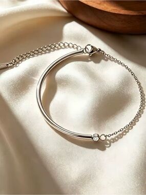 Stainless Steel Crescent Bar/Chain Link Adjustable Cubic Zirconia Bracelet!